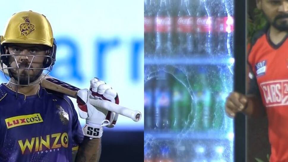 IPL 2022: KKR&#039;s Nitish Rana breaks fridge glass with flattest six of tournament off Umran Malik - WATCH