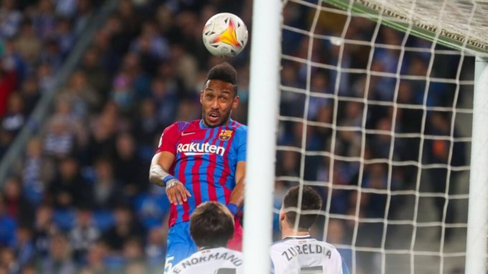 La Liga: Pierre-Emerick Aubameyang&#039;s goal fires fatigued Barcelona past Real Sociedad