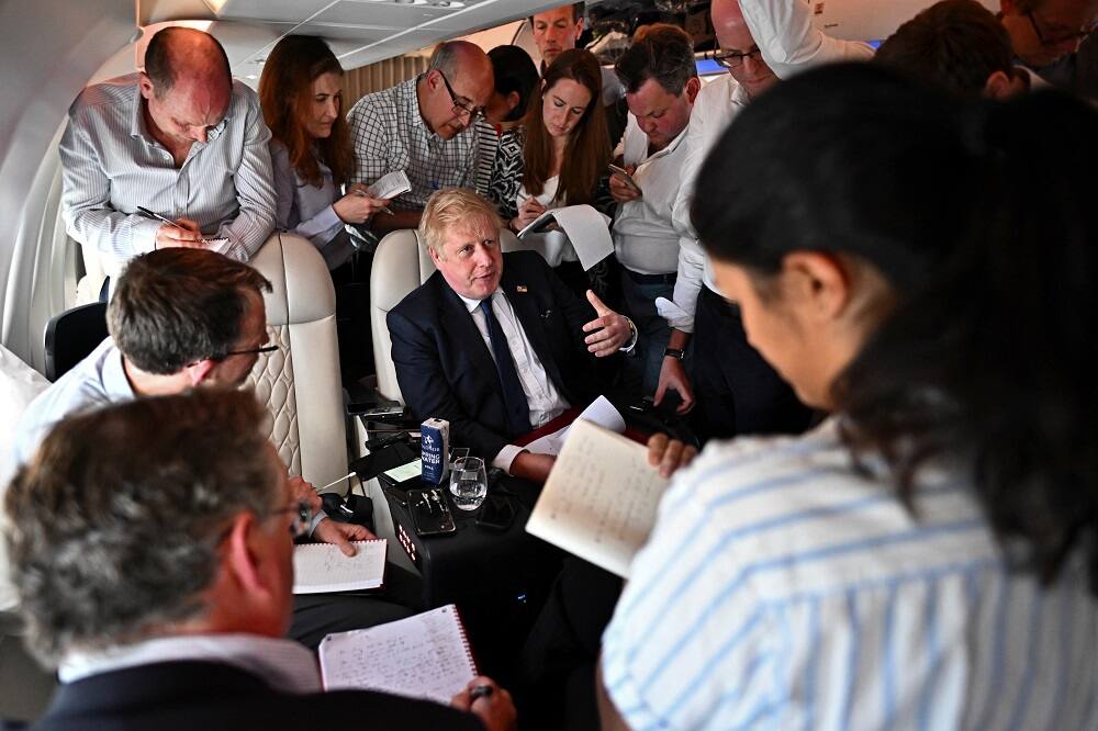 UK PM with Indian and British media during his visit to India