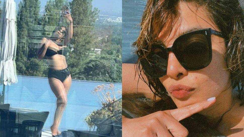 Watch: Priyanka Chopra&#039;s Bollywood-themed groovy morning at the pool in comfy black swimsuit