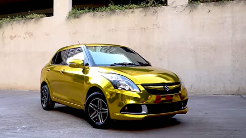 THIS Maruti Suzuki Dzire customised with GOLD wrap looks extravagant