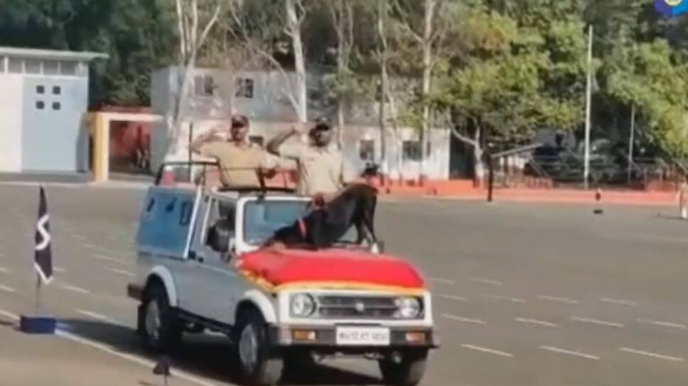 Viral: Pune police dog bows on top of vehicle bonnet at parade in Maharashtra - Watch video