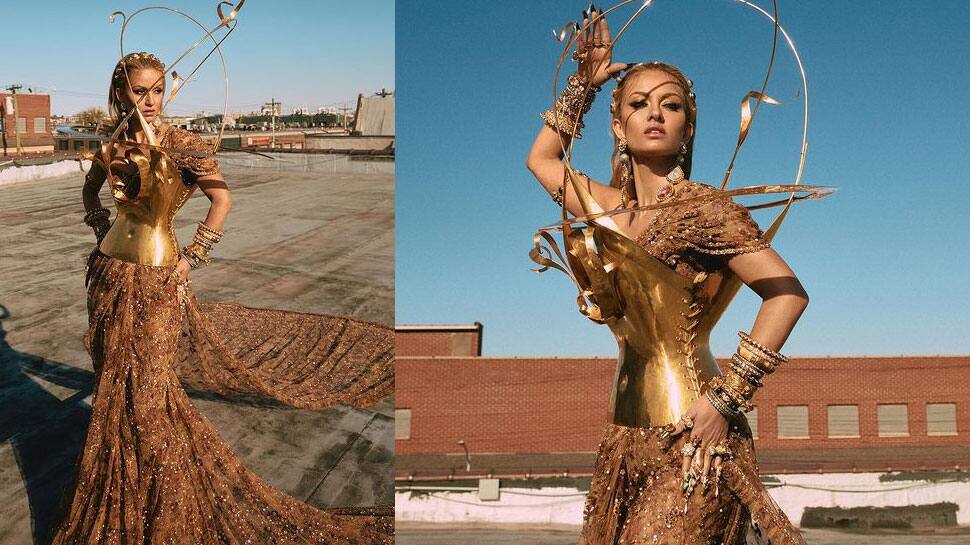 Met Gala 2022: Natasha Poonawalla wears Sabyasachi gold tulle saree with metal bustier - VIRAL PICS!