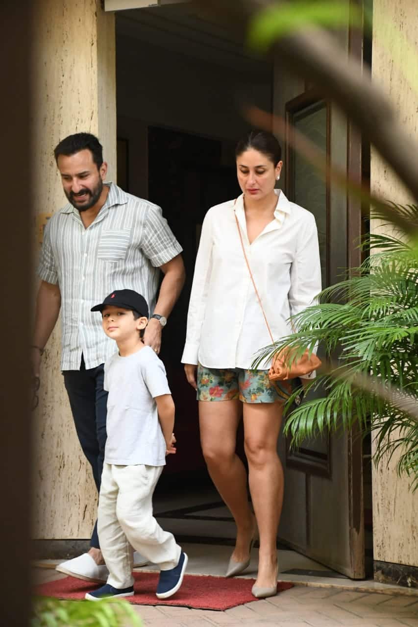 Taimur wore a black cap to protect himself against sun