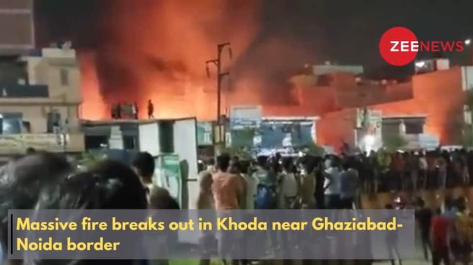 WATCH: Massive fire breaks out in Khoda near Ghaziabad-Noida border, panic-stricken people rush out of their homes