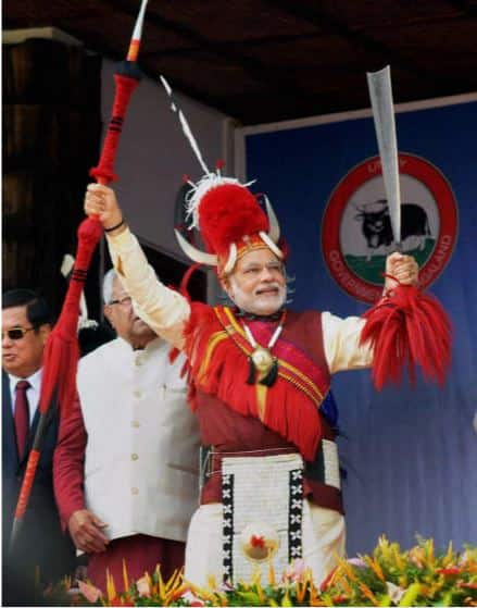 PM Modi wears a traditional Naga warrior headgear