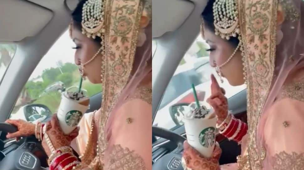 Viral Video: Bride goes on a Starbucks run to calm down wedding jitters, sips coffee while driving - WATCH