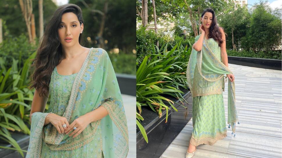 Nora Fatehi stuns at the airport in a pistachio green set with