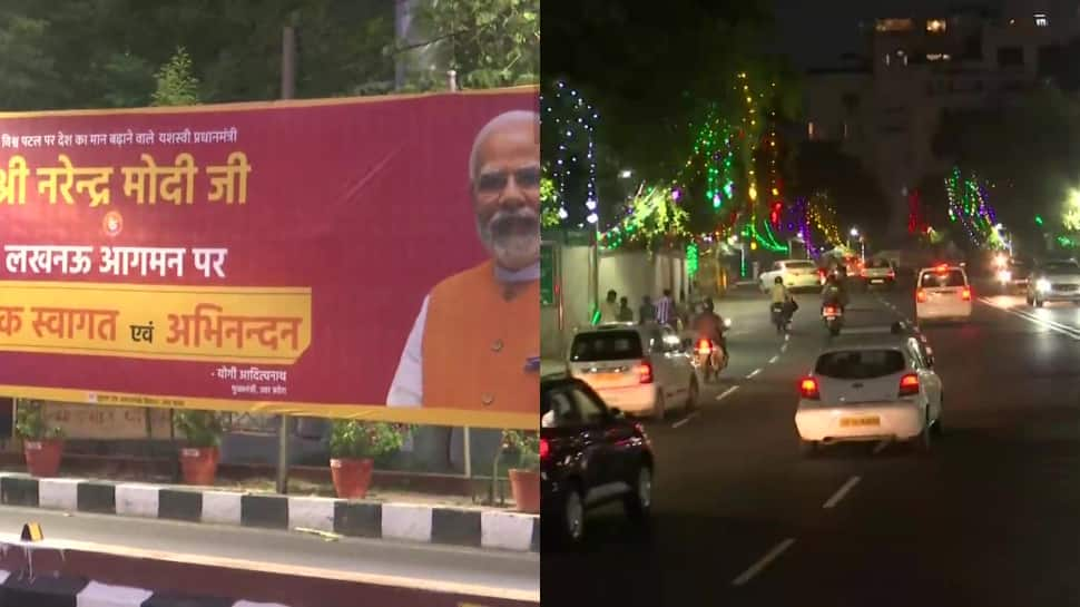 Lucknow preps for PM Modi&#039;s arrival today; posters up, Yogi&#039;s city illuminated for grand welcome