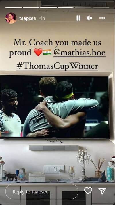 Instagram story of Taapsee congratulating Mathias