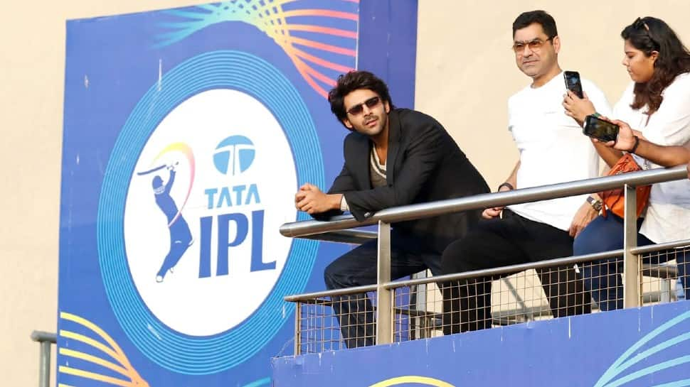 Bollywood star Kartik Aaryan seen during the Gujarat Titans vs Chennai Super Kings IPL 2022 match. (Photo: BCCI/IPL)