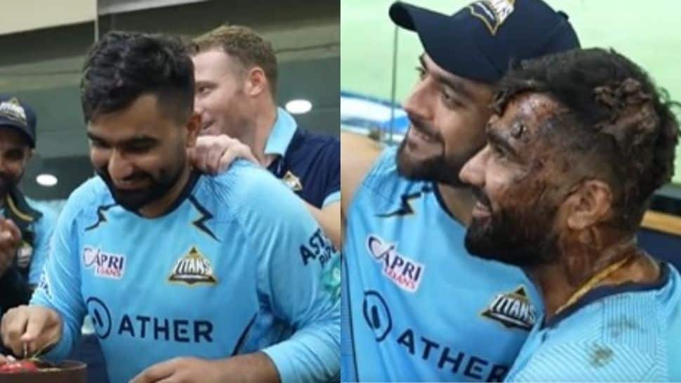 IPL 2022: Gujarat Titans celebrate Rahul Tewatia&#039;s birthday in grand style after game against RCB - Watch