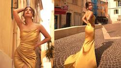 Hina Khan poses in smouldering golden gown at Cannes, breaks hotness meter!