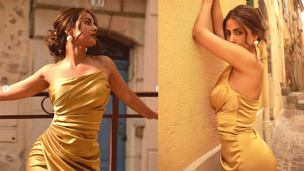 Cannes 2022: 'Hacked' actor Hina Khan impresses with new look, shines in satin golden gown, see pics thumbnail