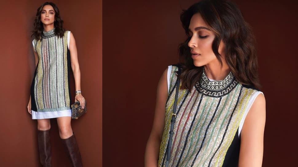 Deepika wears a multicolour embellished short LV dress