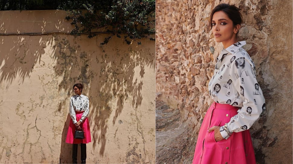 Deepika gives quaint vibe in LV's pink long skirt with a printed white shirt
