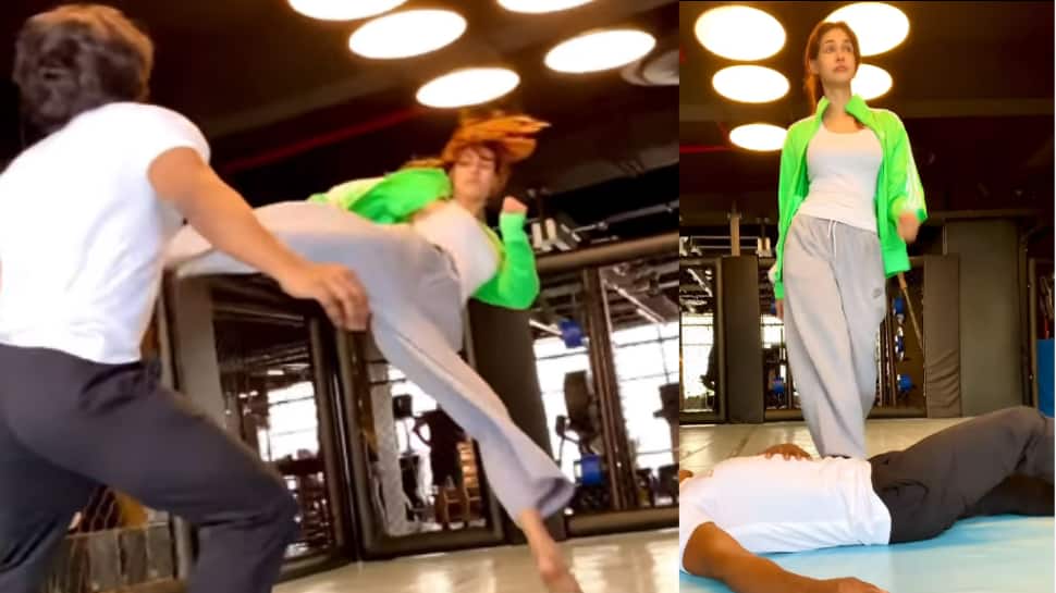 Disha Patani beats up a rogue guy, makes him fall down in latest gym video: WATCH thumbnail