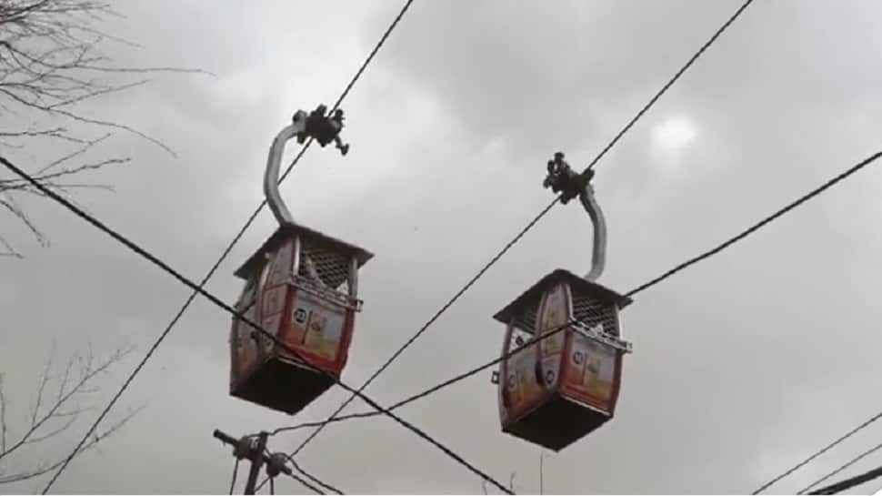 Maa Sharda Devi Temple cable car with devotees gets stuck due to bad weather: Watch video  