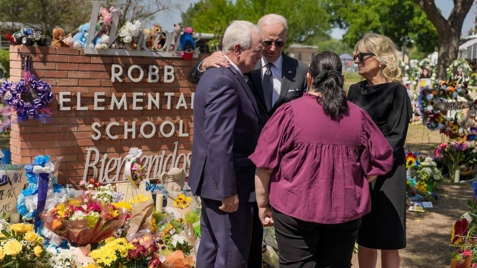 &#039;Do something&#039;: Crowd chants as Joe Biden visits site of Texas school shooting