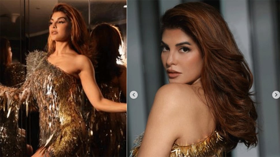 Jacqueline Fernandez oozes glamour in two-toned thigh high-slit glittery gown, check PHOTOS