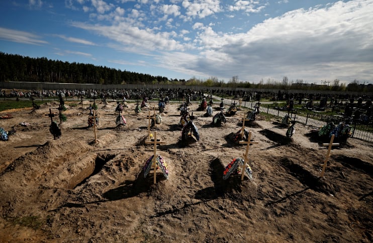 A cemetery in Bucha, Ukraine