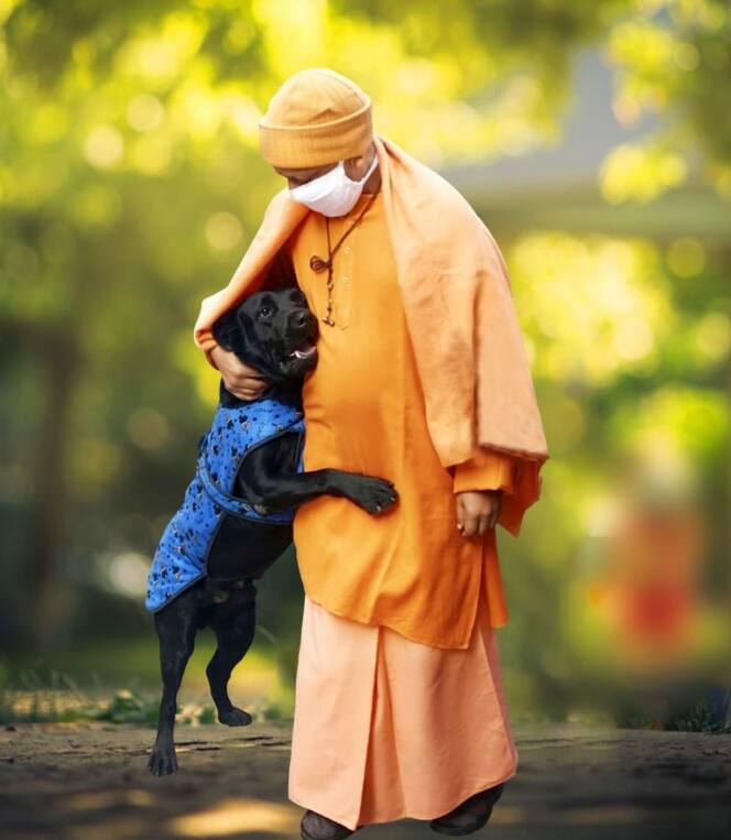 CM Yogi Adityanath with his furry friend