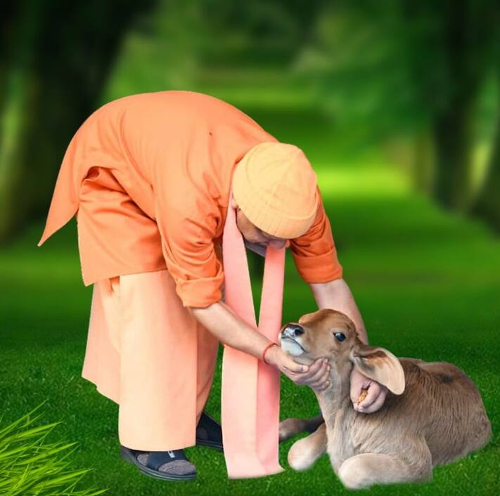 Yogi Adityanath showers love on a calf