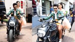 Tejasswi Prakash sits behind Karan Kundrra on a bike in a pink dress: PICS