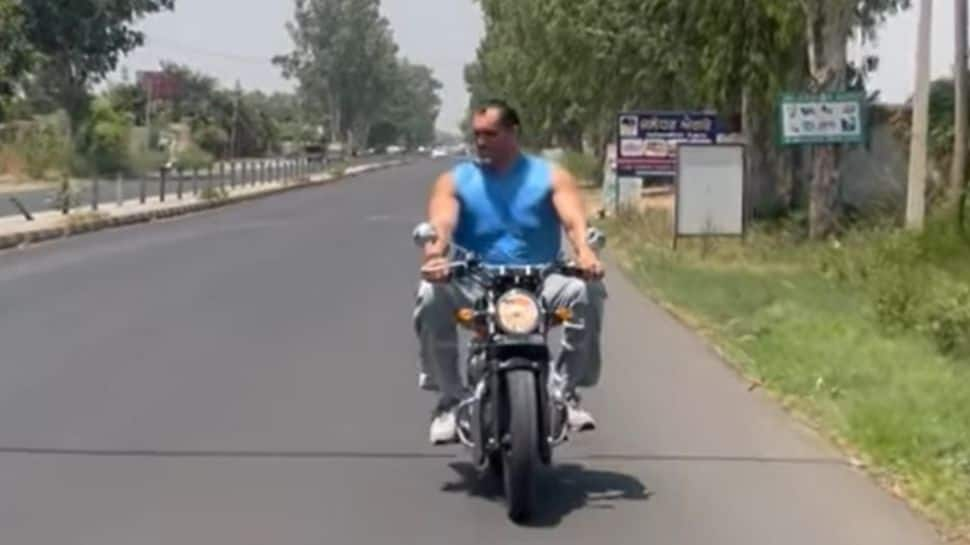 The Great Khali riding Royal Enfield Interceptor 650 motorcycle: Watch Video