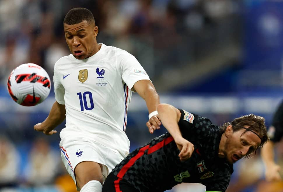 France striker Kylian Mbappe vies for ball against Luka Modric of Croatia in their UEFA Nations League match. Kylian Mbappe had two opportunitites but it was the visitors who threatened most in the 17th minute through Josip Brekalo. (Photo: Reuters)