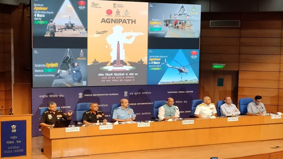 Defence Minister Rajnath Singh addresses media conference on Agnipath recruitment scheme in Delhi