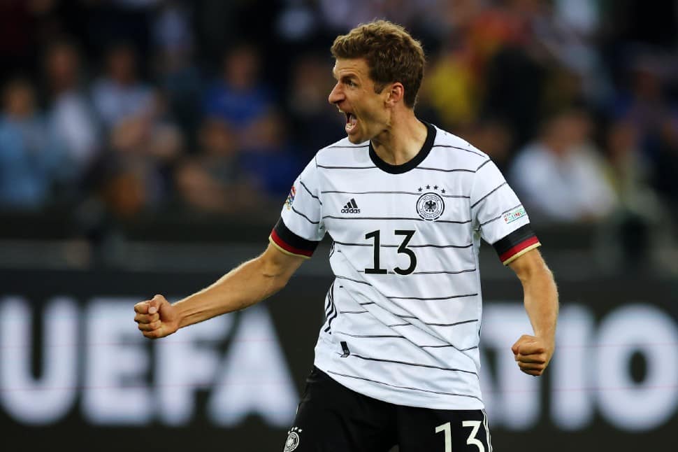 Germany's Thomas Muller celebrates after scoring against Italy in their UEFA Nations League match. Muller was among the 4 goal-scorers for Germany. (Source: Twitter)