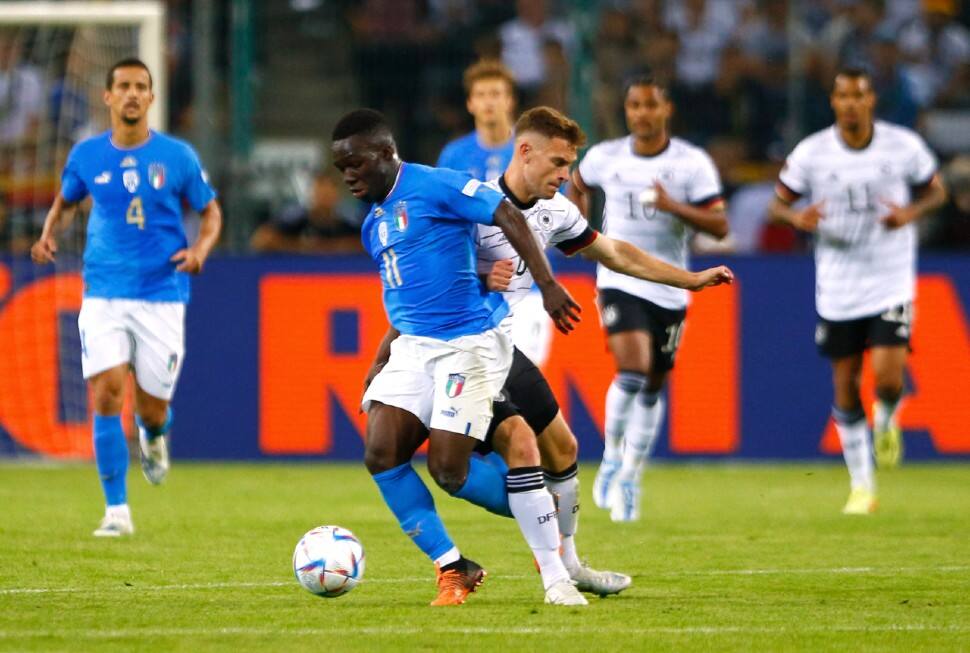 Italy's Wilfried Gnonto in action against Germany in their UEFA Nations League match. Gnoto became the youngest scorer for Italy at the age of 18. (Photo: Reuters)