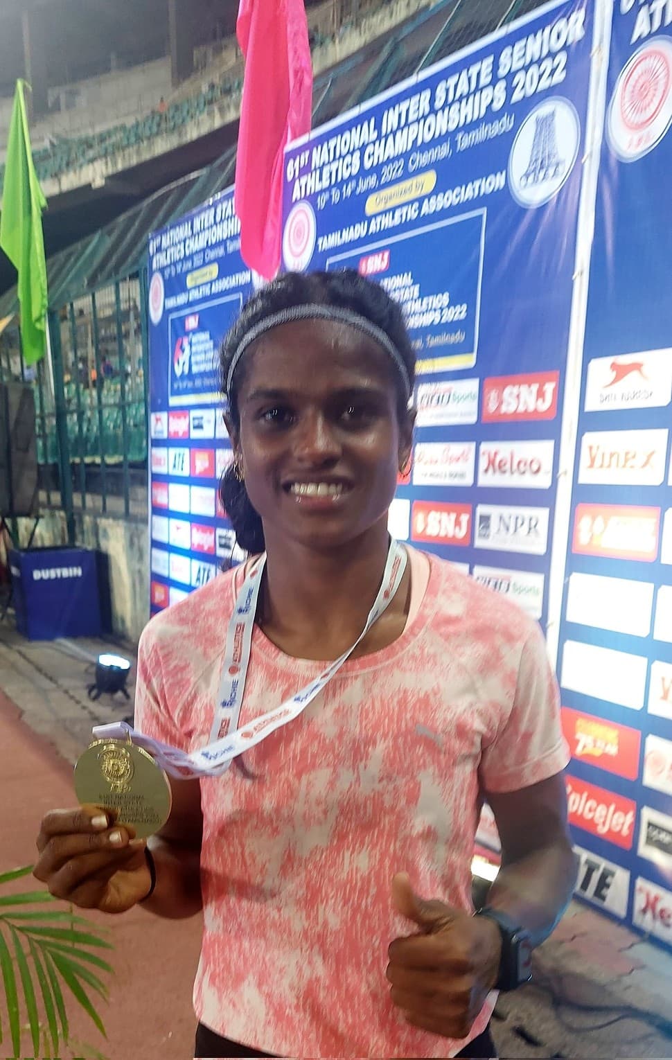 Aishwarya Babu, who smashed her own triple jump national record with a stunning 14.14m effort during the recent National Inter-State Championships in Chennai, has also been selected for Commonwealth Games 2022. (Source: Twitter)