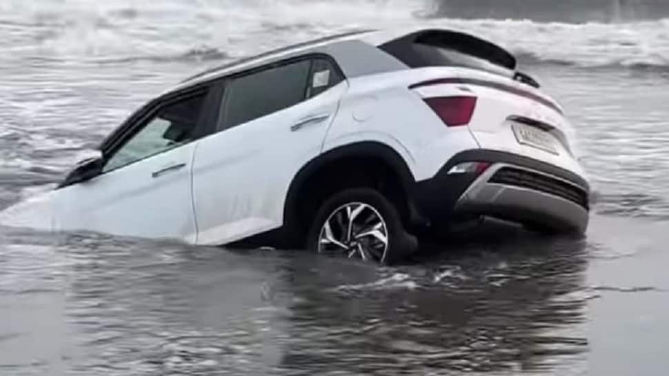 Delhiites Recklessly Drive Hyundai Creta On Goa Beach Nearly Drowns