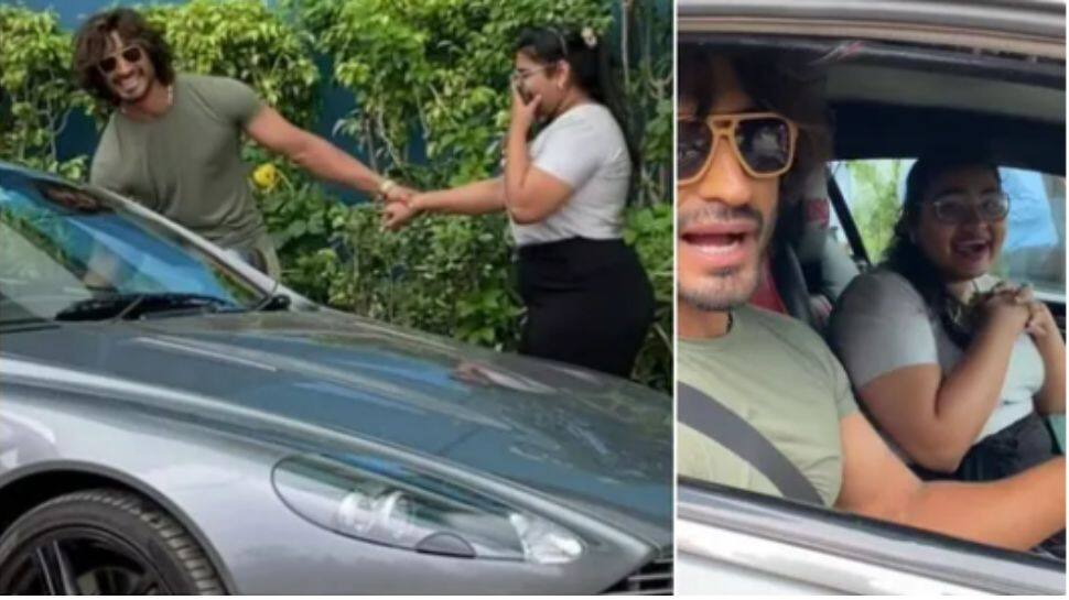 Vidyut Jammwal makes a fan&#039;s day by taking her on a fun drive in his Aston Martin - WATCH!