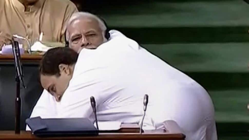 Rahul Gandhi hugs PM Modi