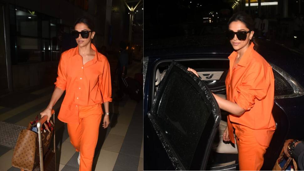 Deepika Padukone's Orange Co-Ord Set With A Louis Vuitton Bag At Mumbai  Airport Is Making Grey Travel Days Look Zesty