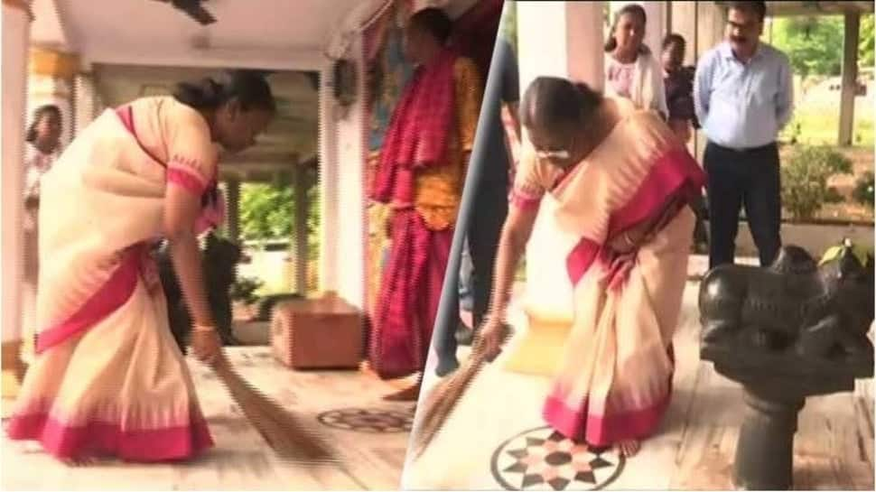 Presidential polls 2022: Draupadi Murmu cleans the temple premises with a broom, offers puja, VIDEO goes viral