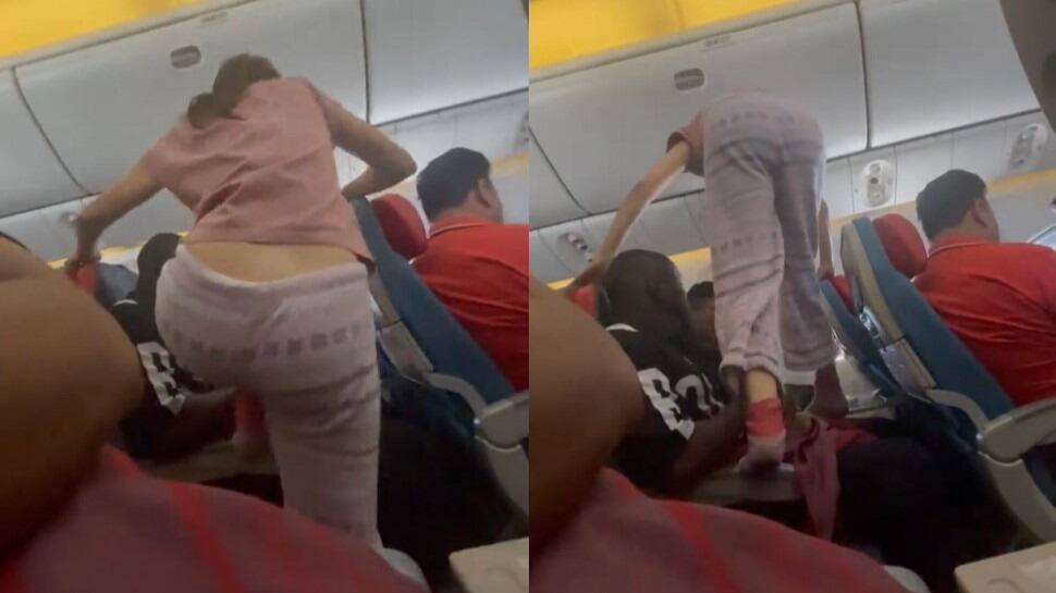 Woman hops over passengers to get to her window seat on plane: Watch video