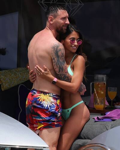 Lionel Messi goes shirtless with wife Antonella