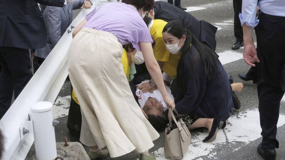 Former Japanese PM Shinzo Abe shot at during speech, collapses on stage