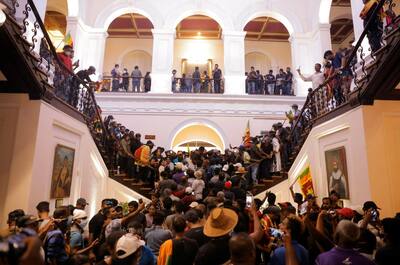 Thousands of protesters stormed into Sri Lankan President Gotabaya Rajapaksa's official residence