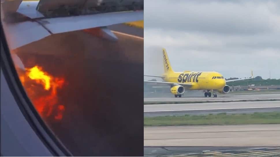 Narrow escape for Spirit Airlines&#039; passengers as plane catches fire while landing: Watch Video