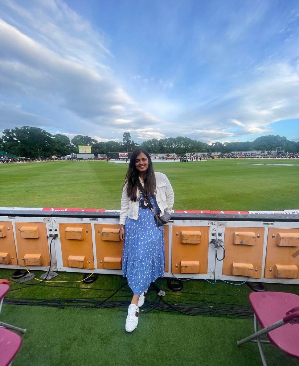 Suryakumar Yadav's wife Devisha Shetty poses in Malahide during the T20 series against Ireland. (Source: Instagram)