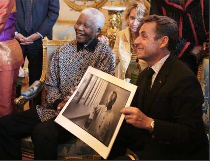 Nelson Mandela with France President Nicolas Sarkozy