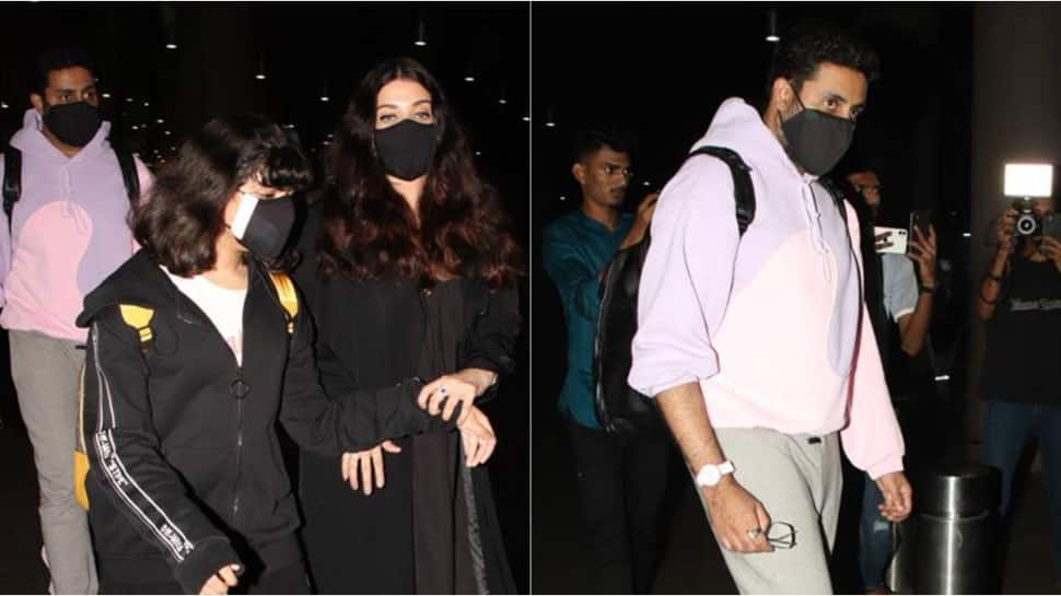 Aishwarya Rai holds daughter Aaradhya’s hand as they return from NYC with Abhishek Bachchan