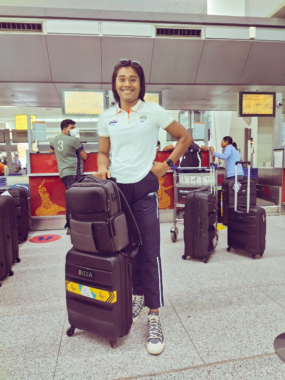 Indian sprinter Hima Das gets ready to leave for Birmingham to compete at the Commonwealth Games 2022. (Source: Twitter)