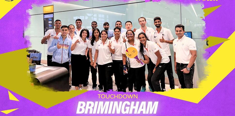 Indian badminton contingent including PV Sindhu after landing in Birmingham for Commonwealth Games 2022. (Source: Twitter)