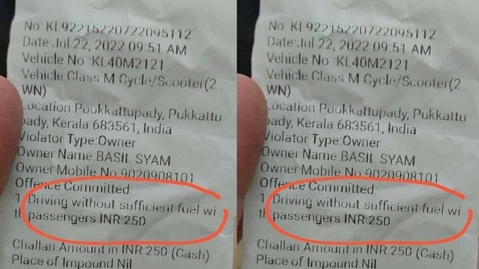 Motorcyclist fined for LOW FUEL by Kerala police - Know the rule and fine HERE